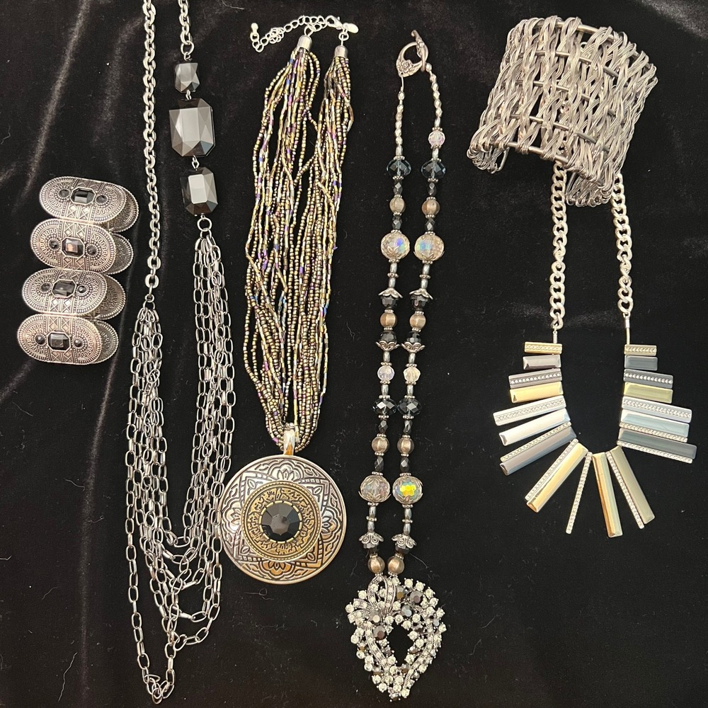 Gothic Filigree Jewelry Lot Ornate Pendants Necklaces Jeweled Elaborate Chunky